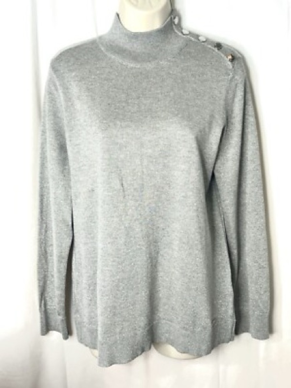 Calvin Klein Gray Button-Shoulder Turtleneck Sweater